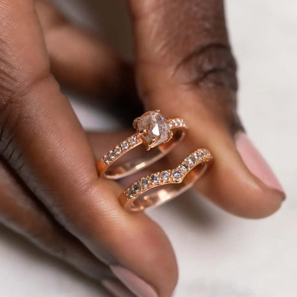 rose gold diamond wedding rings - jewellery photography for Sarah Gardner Sydney