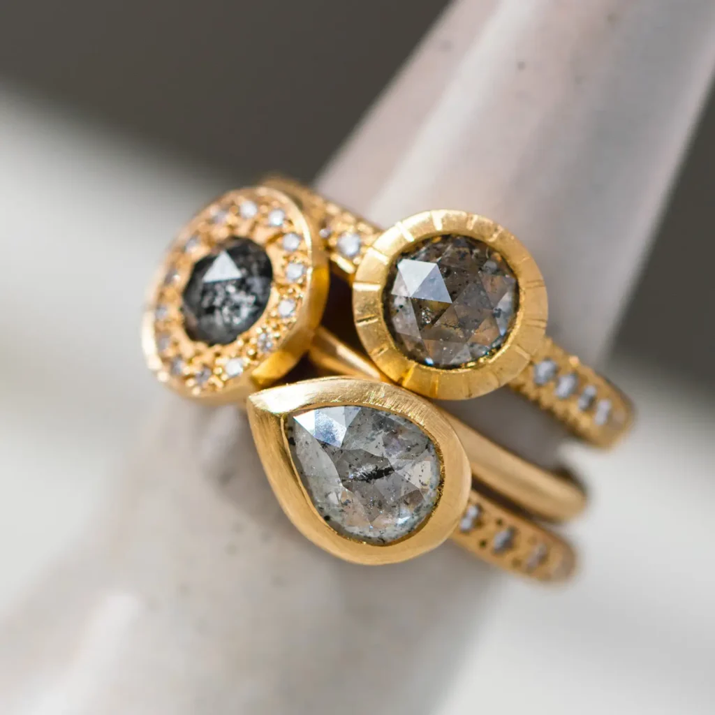 gold salt and pepper diamond bridal rings jewellery photography Sydney