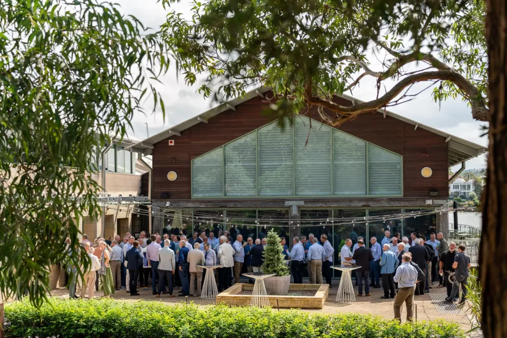 Guests gathering outside Deckhouse Woolwich for the Michael Morgan OAM lunch