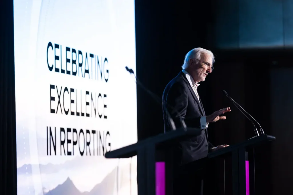 Speaker presenting at the Australasian Reporting Awards gala dinner in Sydney