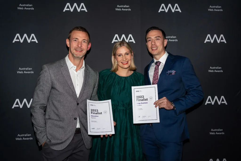 Finalists posing with certificates at the Australian Web Awards