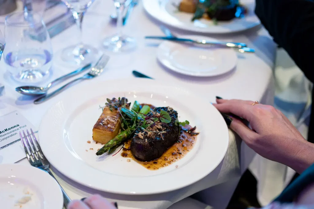 Gourmet dinner plate served at the Australasian Reporting Awards black-tie gala event
