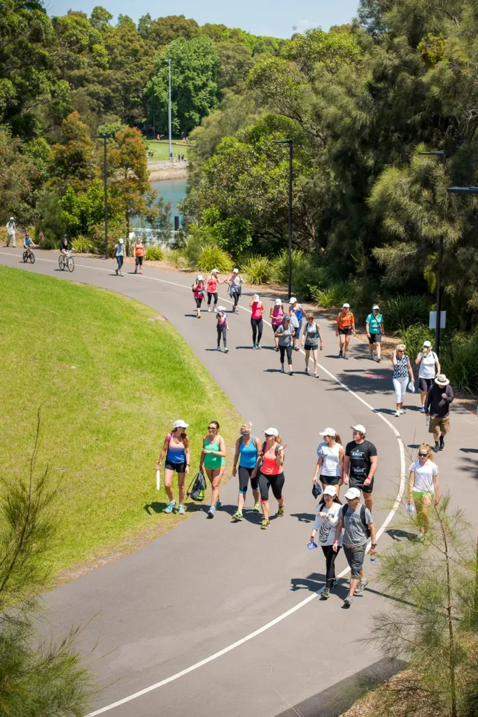Participants walking along the harbour trail during the Bridges Walk in Sydney