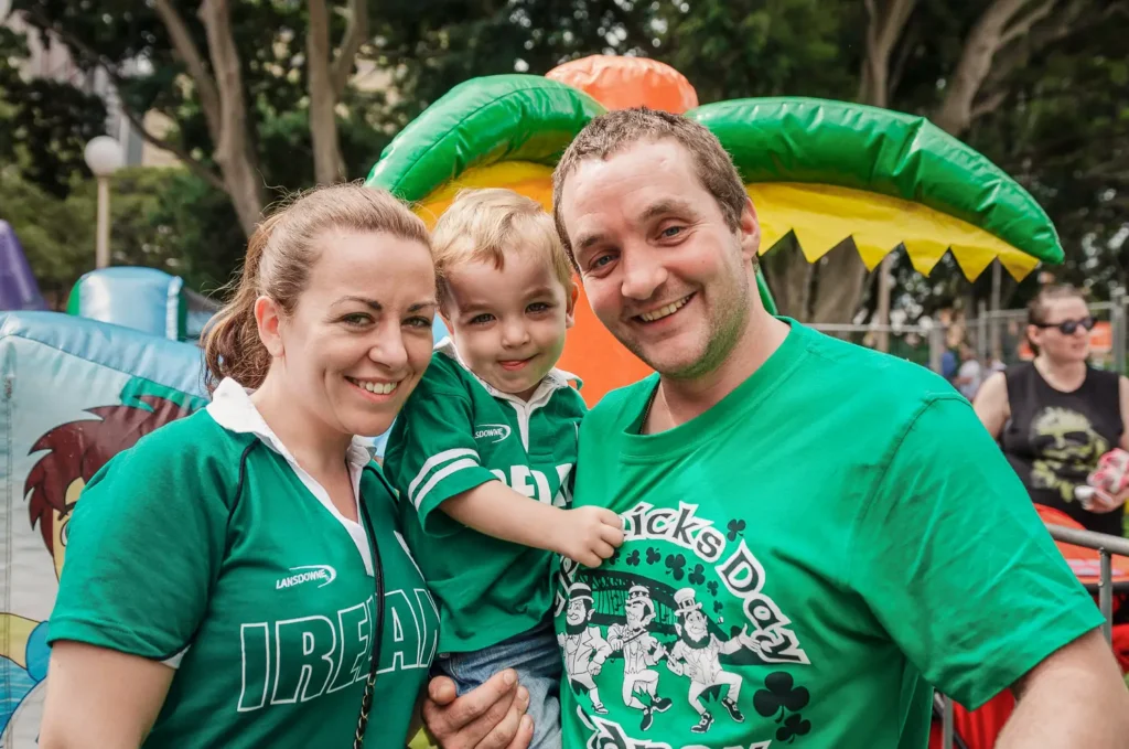 Family enjoying St Patrick’s Day activities in Sydney festival park