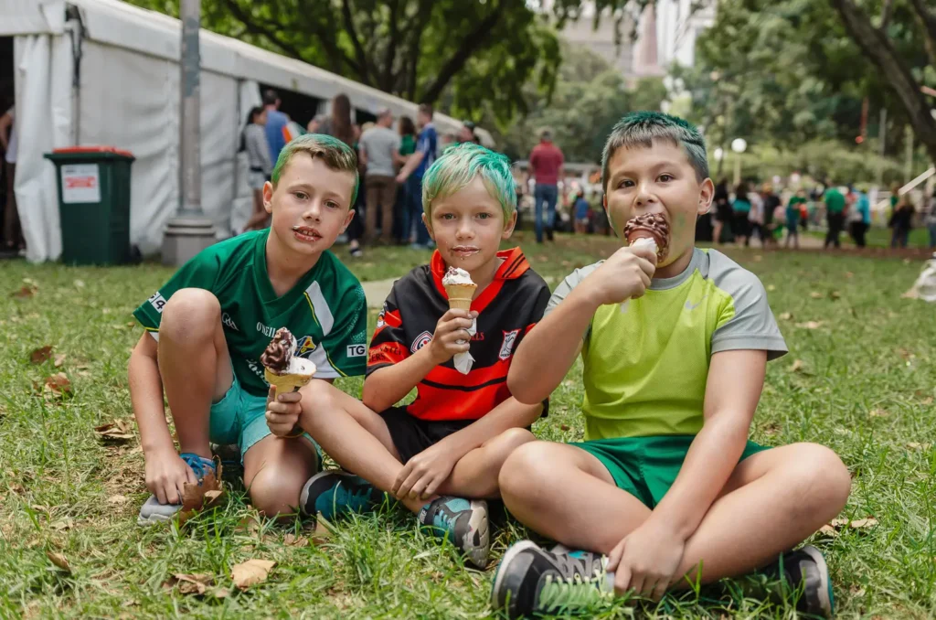 Children enjoying ice cream at family friendly Irish festival in Sydney