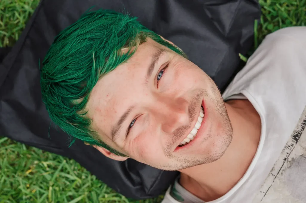 Portrait of festival attendee with green hair at Sydney Irish celebrations