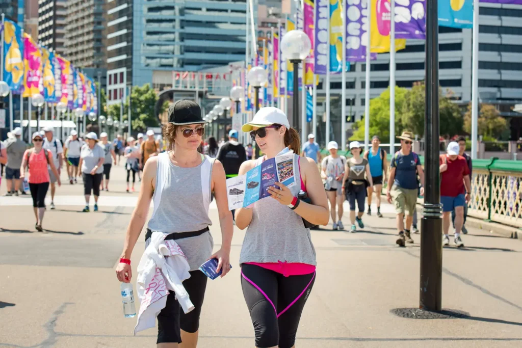 Participants enjoying the Seven Bridges Walk community sporting event in Sydney