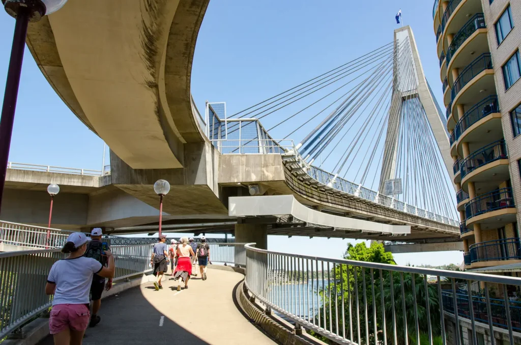 Participants following the Seven Bridges Walk charity event route through Sydney