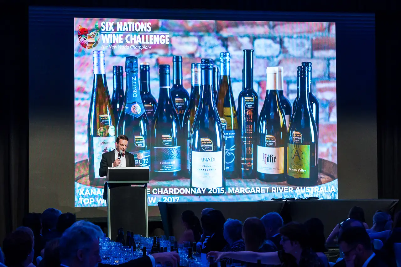 Awards presentation on stage at the Six Nations Wine Challenge