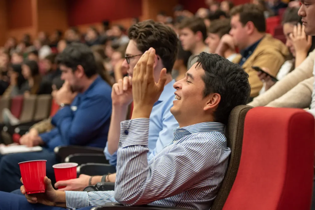 Student reacting during the Socialism vs Capitalism debate at USyd