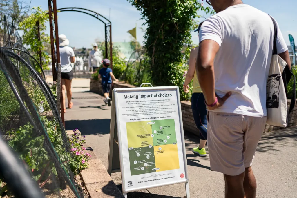 Making impactful choices information board at a sustainability festival