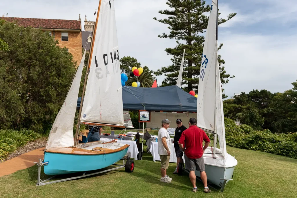 Sailboats and exhibitors photographed at an outdoor Sydney sailing expo