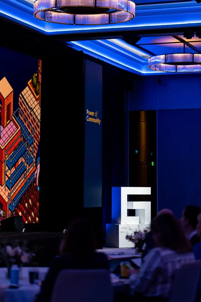 Guidewire event branding inside Four Seasons Hotel Sydney conference venue