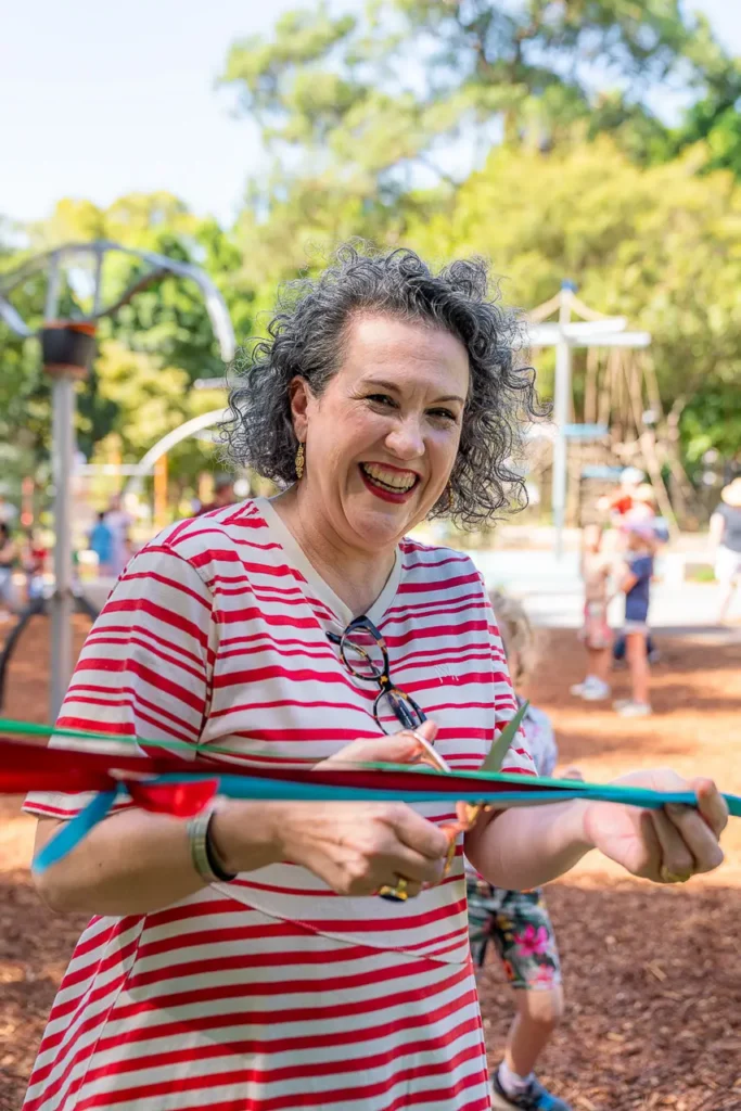 Event photography capturing the ribbon cutting at the St Leonards Park playground opening in North Sydney