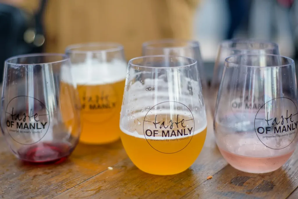 Taste of Manly beer and wine glasses during the festival