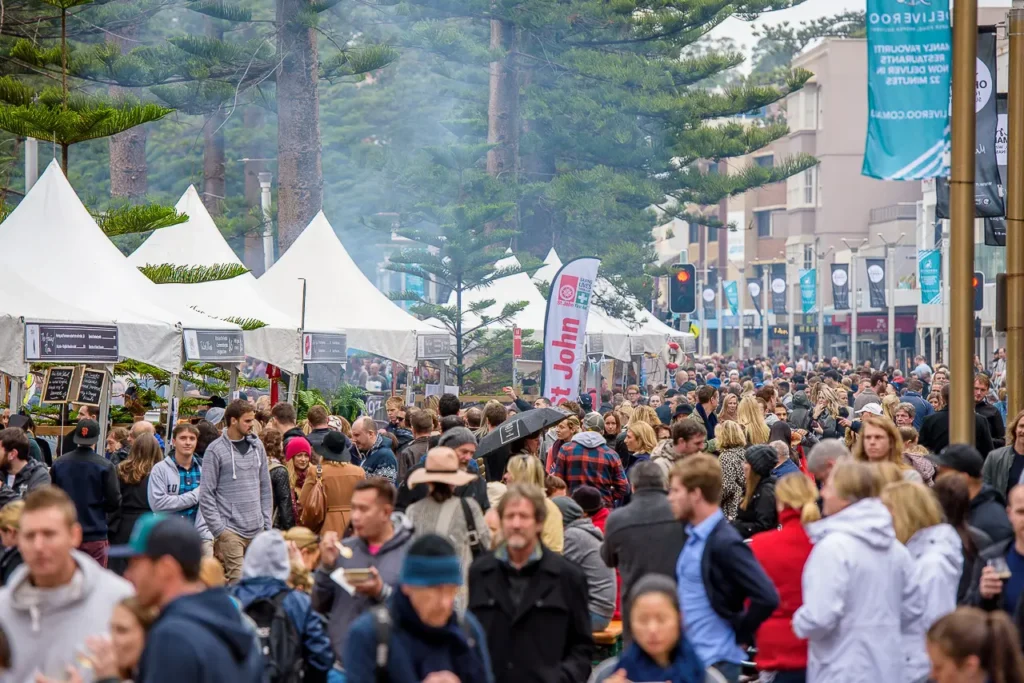 Busy Taste of Manly festival crowd along the Manly beachfront