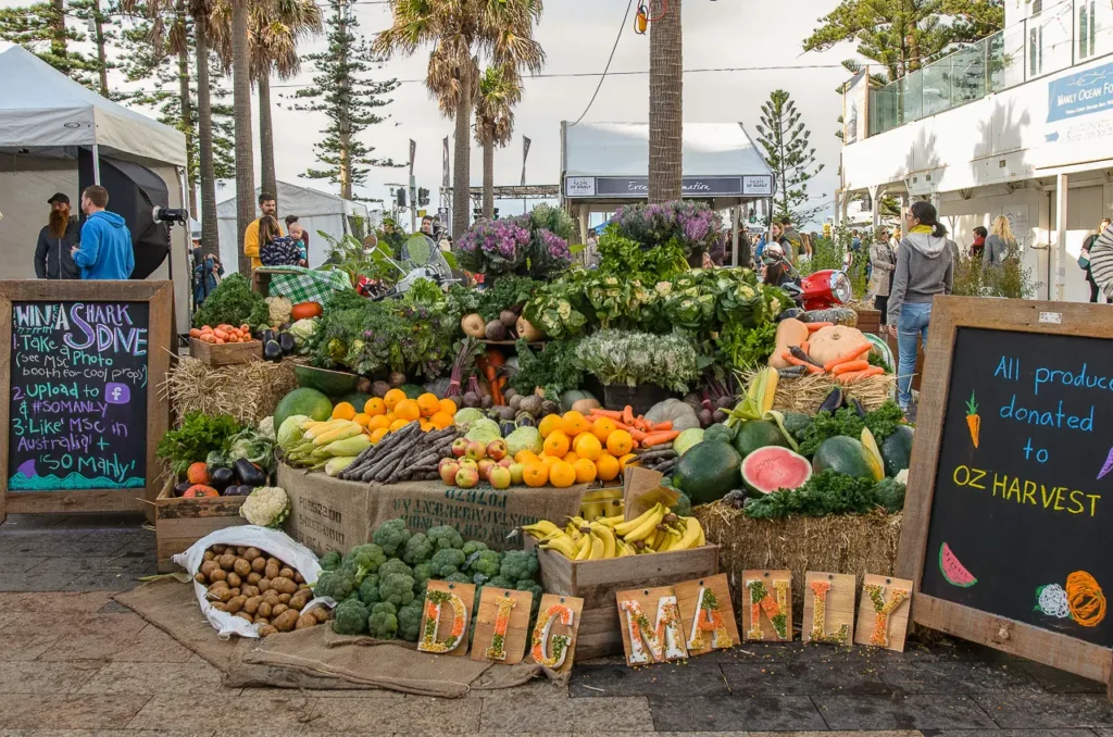 Colourful fresh fruit and vegetable display at the Taste of Manly festival